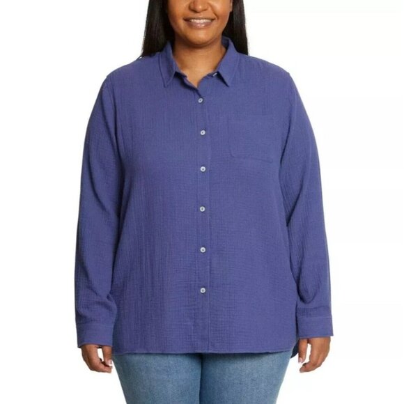 Jessica Simpson XXL Gauze Button Front Shirt Lightweight Relaxed Cotton Top Blue - Picture 1 of 7